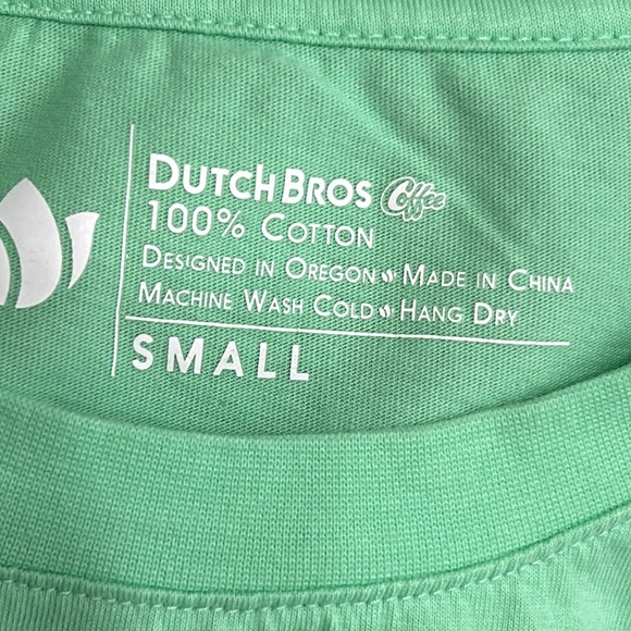 Dutch Bros short sleeve cotton T-shirt,size Small. Floral Peace Top color green - Picture 6 of 6